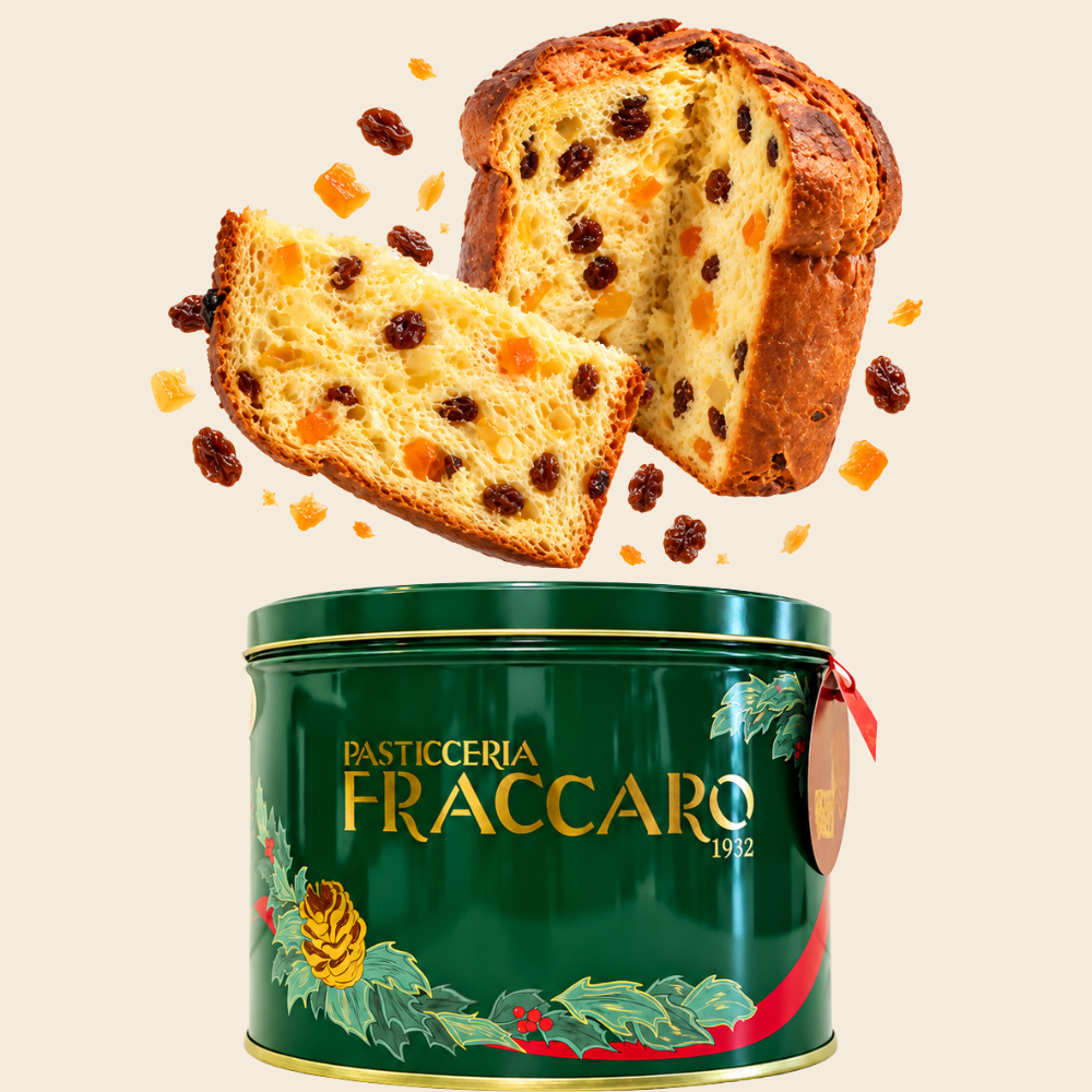 Fraccaro Panettone Classico mit Rosinen & kandierten Früchten 1000g in der Weihnachtsdose