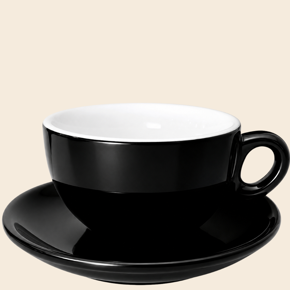 Nuova Point dickwandige Lattetasse PALERMO schwarz 260 ml - 6 Ober - und Untertassen