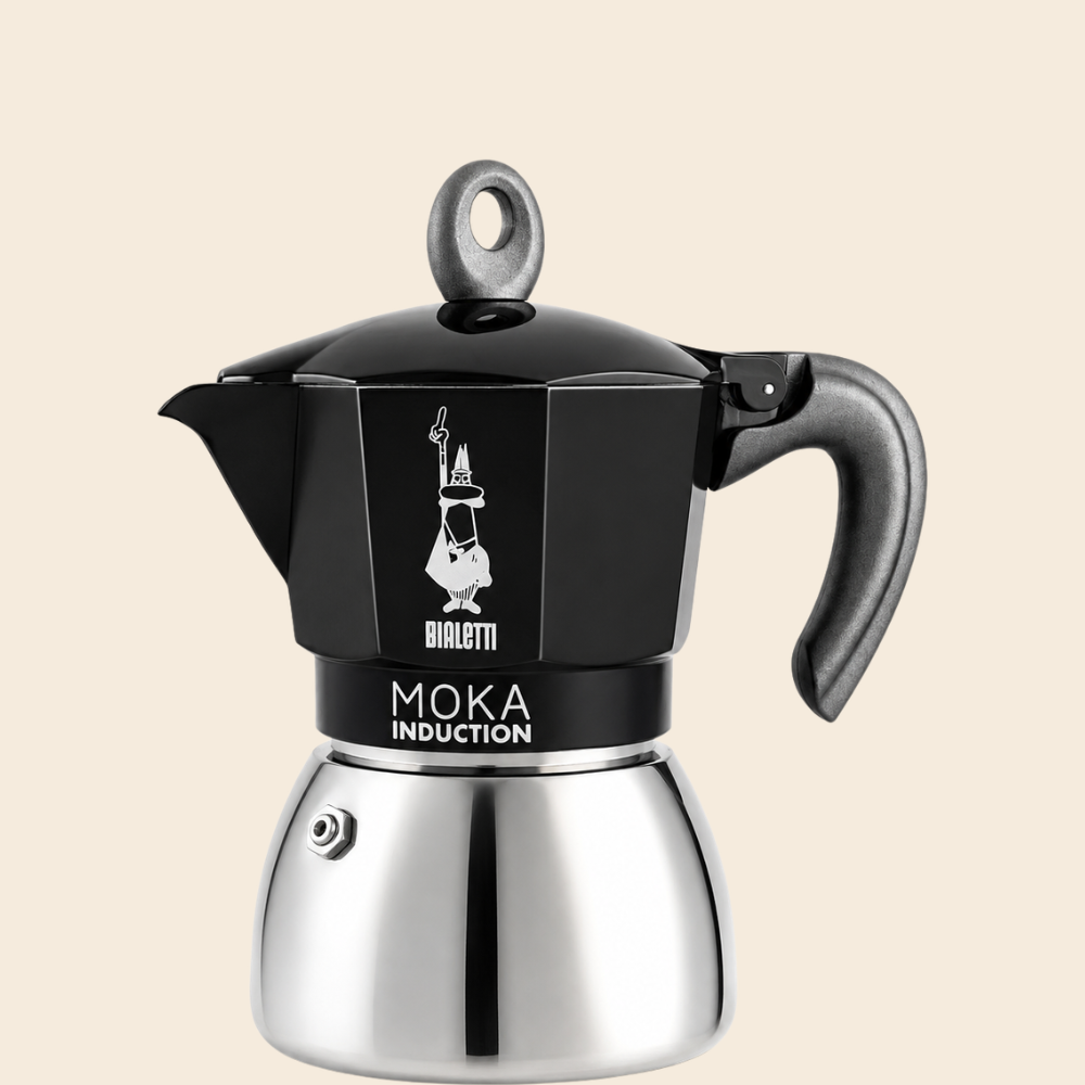 Bialetti Moka Induktion Espressokocher schwarz 2 Tassen - Ø Boden ca. 8,9 cm, Höhe ca. 14,9 cm