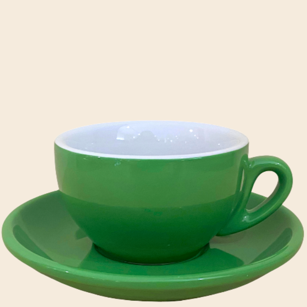 Nuova Point dickwandige Cappuccinotasse PALERMO grün 200ml - 6 Ober - und Untertassen