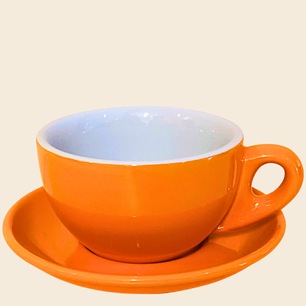 Nuova Point dickwandige Lattetasse PALERMO orange 260 ml - 6 Ober - und Untertassen