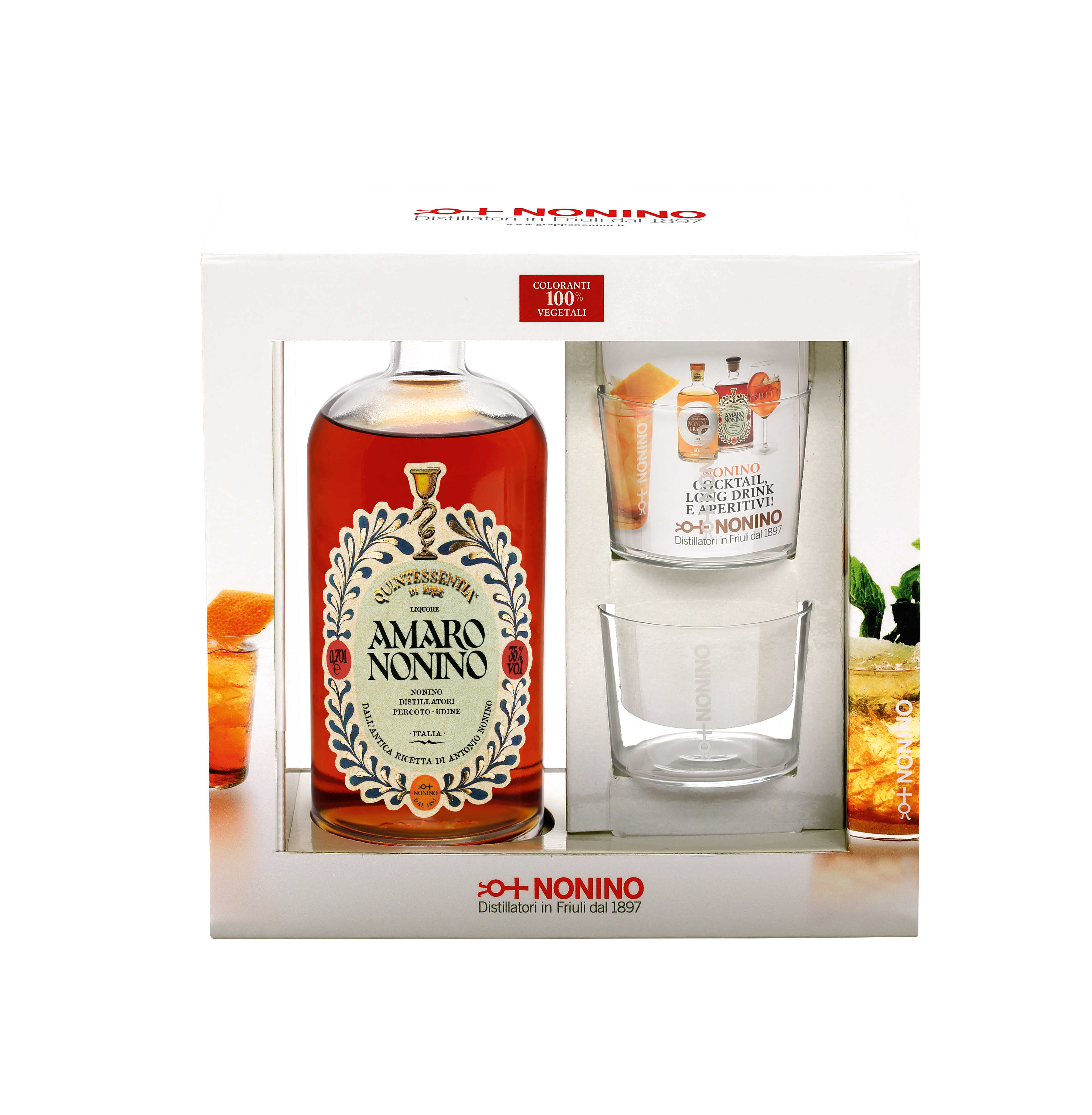 Amaro Nonino Quintessentia® GP Alk. 35% Vol. mit zwei Gläser