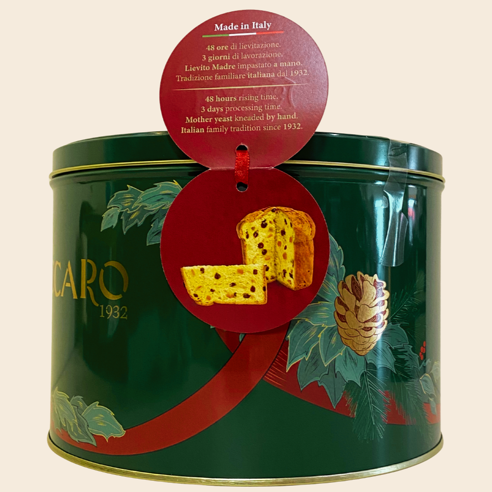 Fraccaro Panettone Classico mit Rosinen & kandierten Früchten 1000g in der Weihnachtsdose