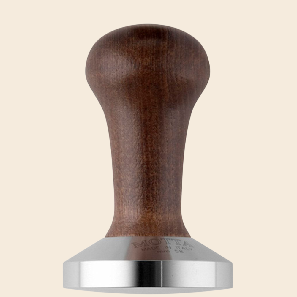 Motta Tamper Edelstahl mit Holzgriff braun 58mm gewölbt