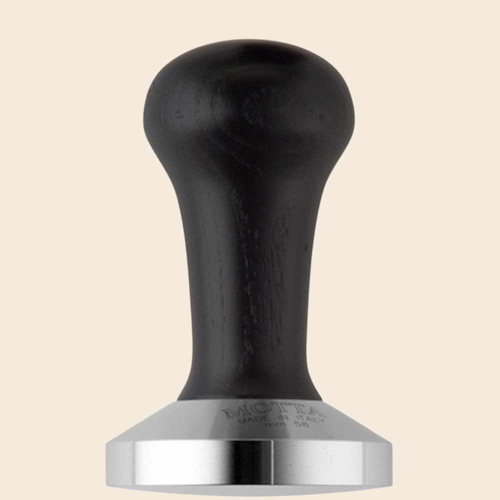 Motta Tamper Edelstahl mit Holzgriff schwarz 58mm gewölbt