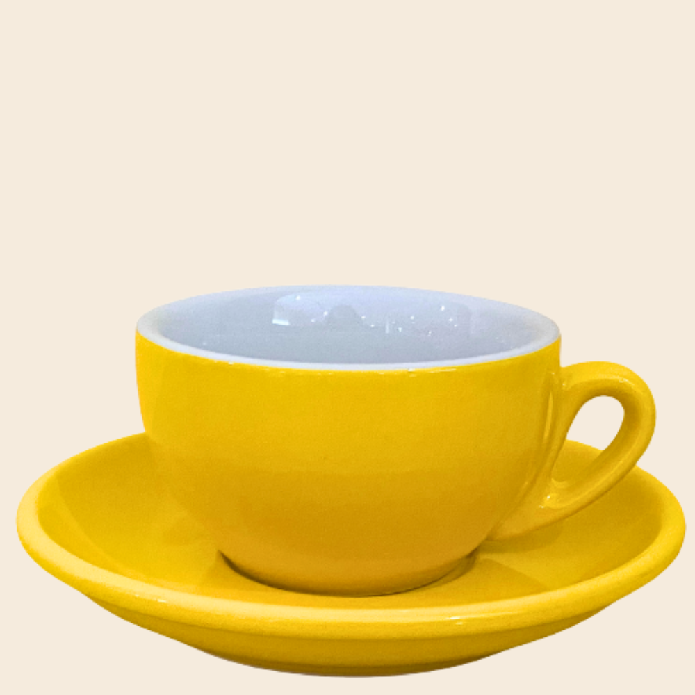 Nuova Point dickwandige Cappuccinotasse PALERMO gelb 200ml - 6 Ober - und Untertassen