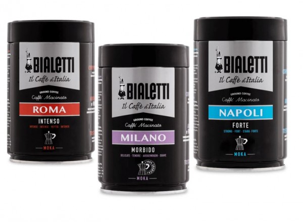 Bialetti Kaffee gemahlen Moka Espressokocher je 2 x Roma, Milano, Napoli je 250g